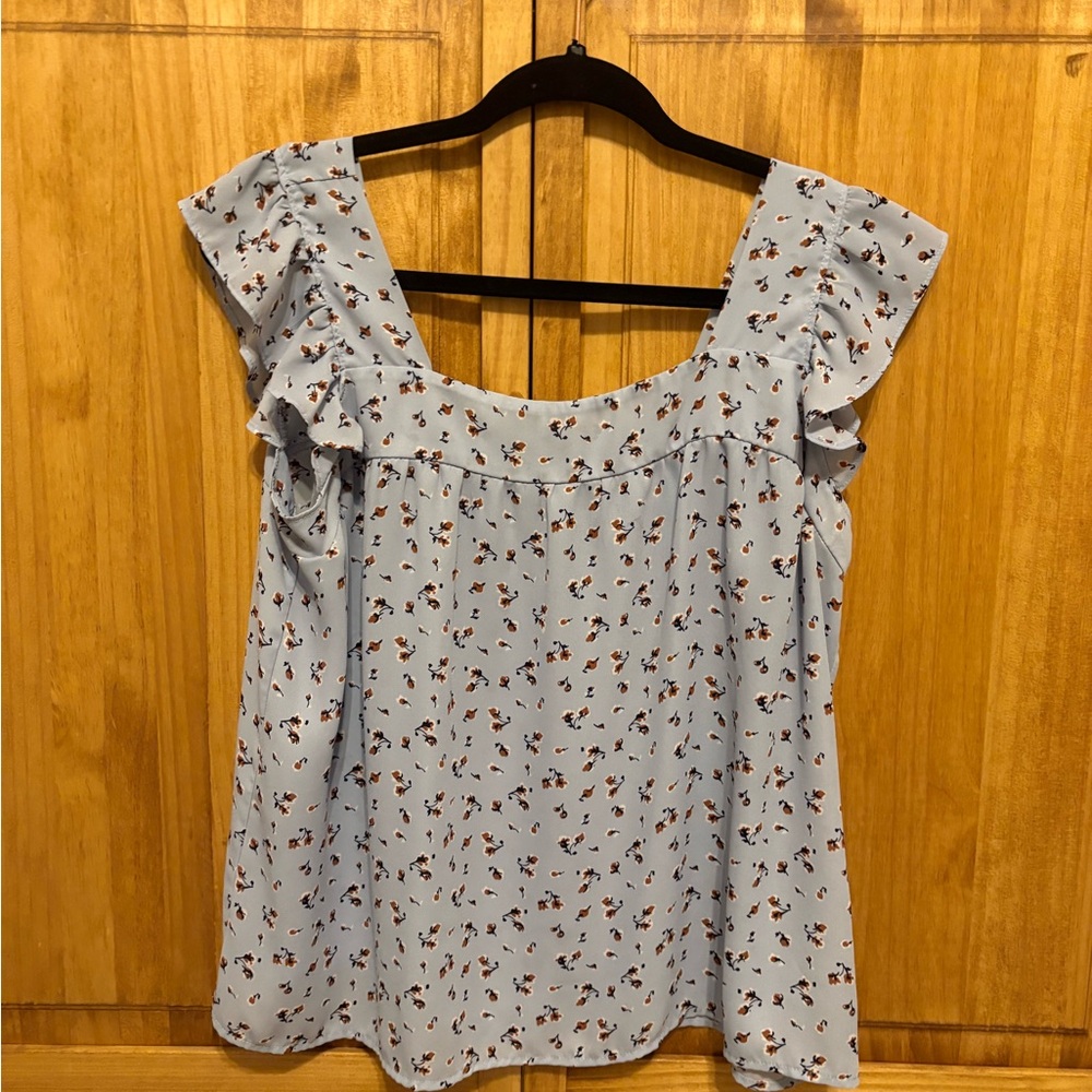 💝 3/$10. Pleione Blue Ruffled Blouse with Square Neckline